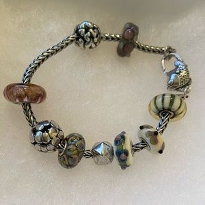 Authentic Trollbead Bracelet and Charms - silver and glass beads